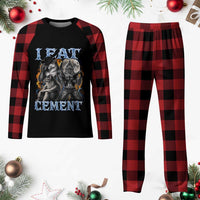 I Eat Cement Funny Alpha Wolf Meme Plaid Pajama Set Stupid Brainrot Meme Edging Werewolf Boootleg Graphic
