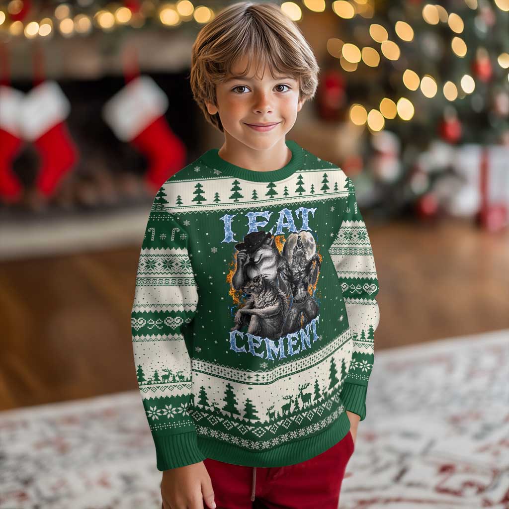 I Eat Cement Funny Alpha Wolf Meme Ugly Christmas Sweater Stupid Brainrot Meme Edging Werewolf Boootleg Graphic