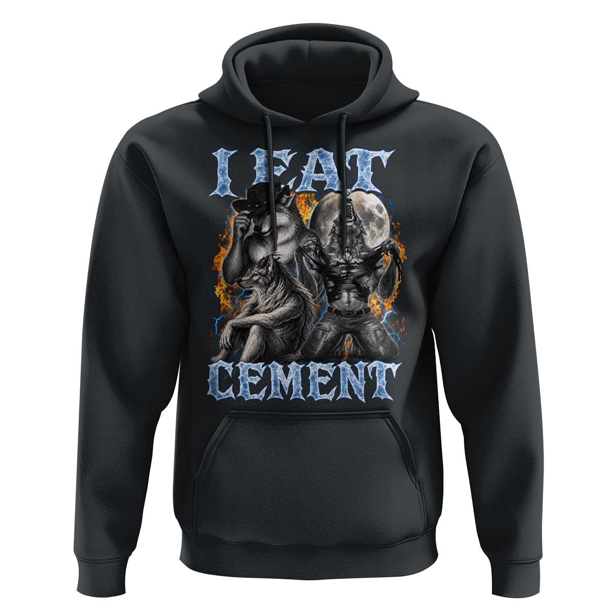 I Eat Cement Funny Alpha Wolf Meme Hoodie Stupid Brainrot Meme Edging Werewolf Boootleg Graphic