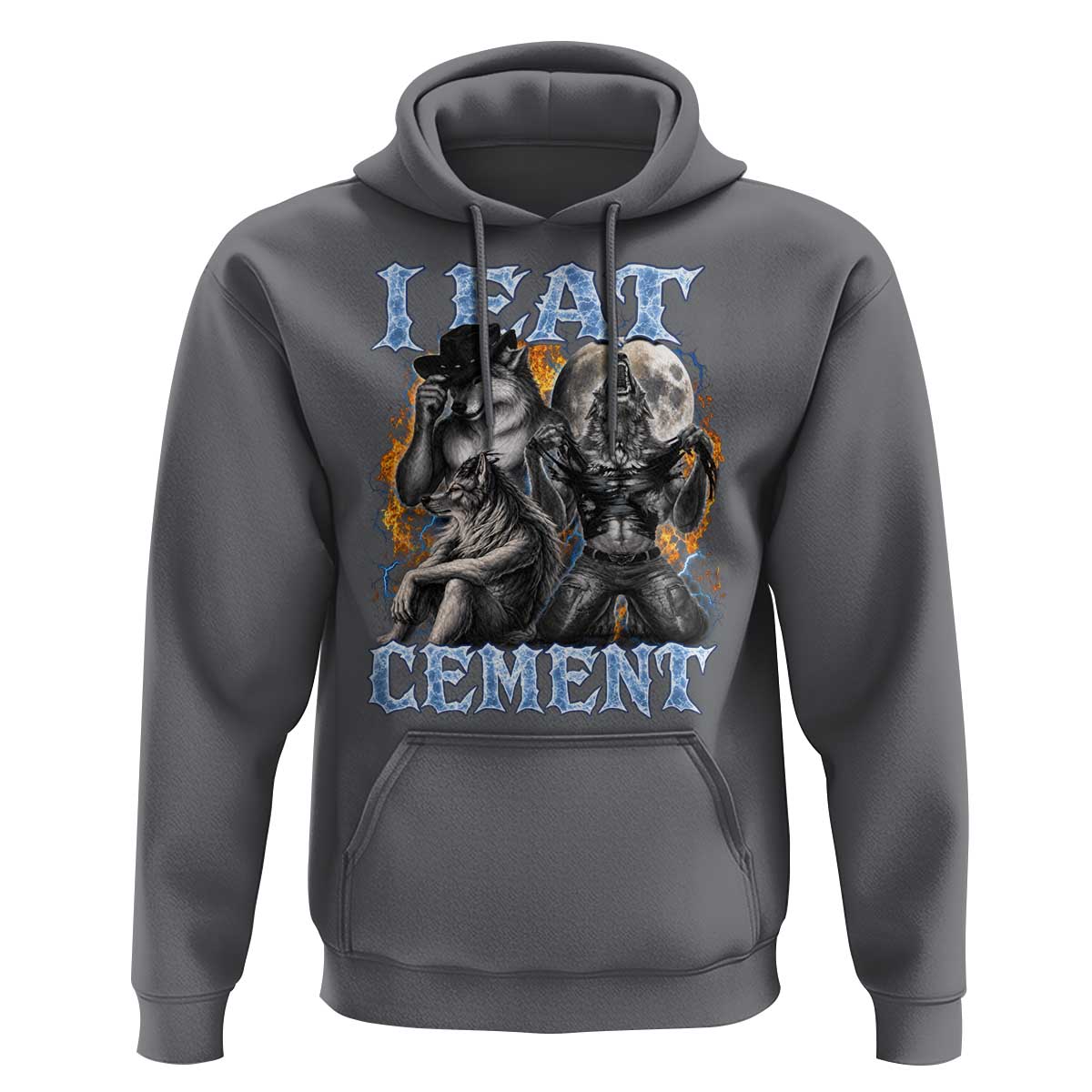 I Eat Cement Funny Alpha Wolf Meme Hoodie Stupid Brainrot Meme Edging Werewolf Boootleg Graphic