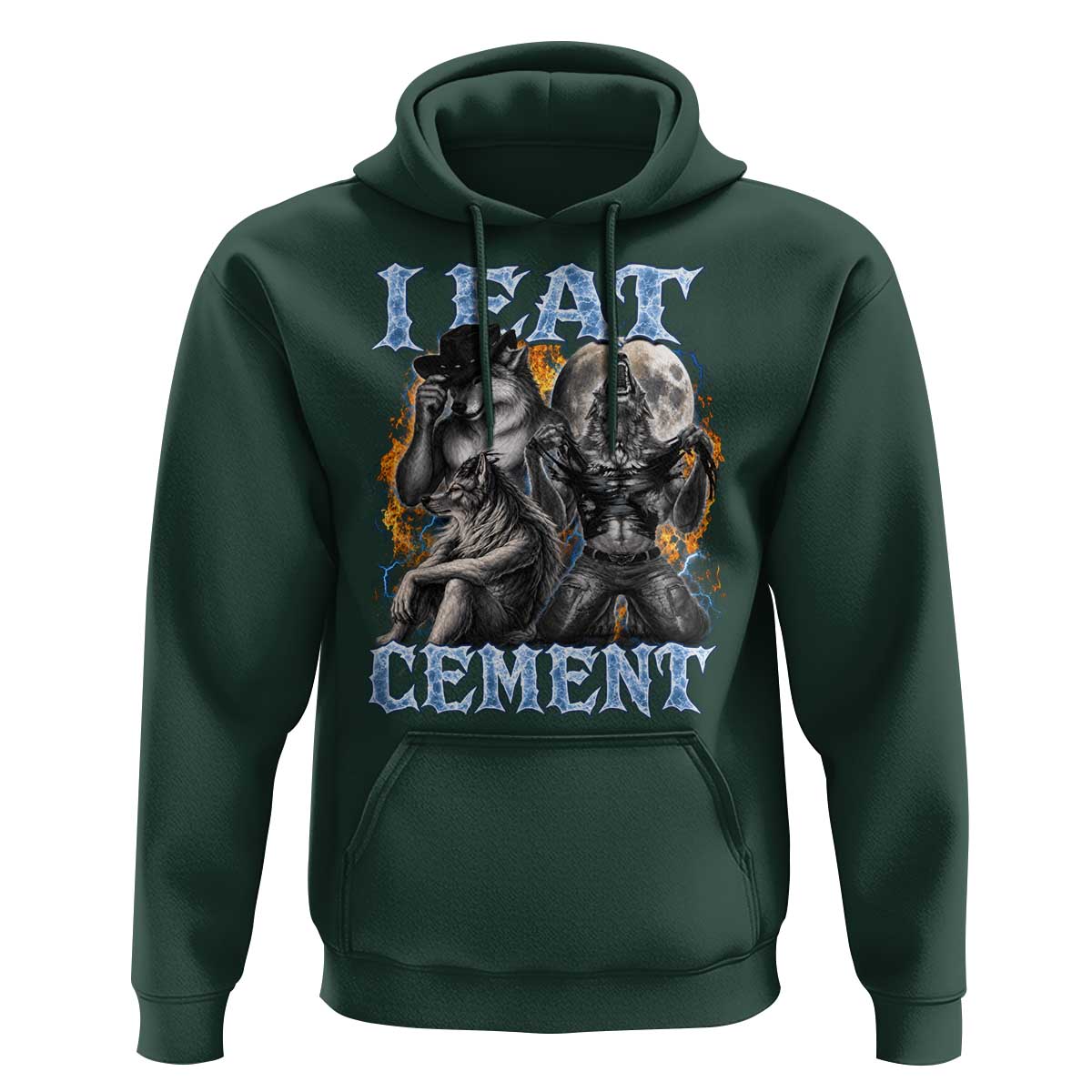 I Eat Cement Funny Alpha Wolf Meme Hoodie Stupid Brainrot Meme Edging Werewolf Boootleg Graphic