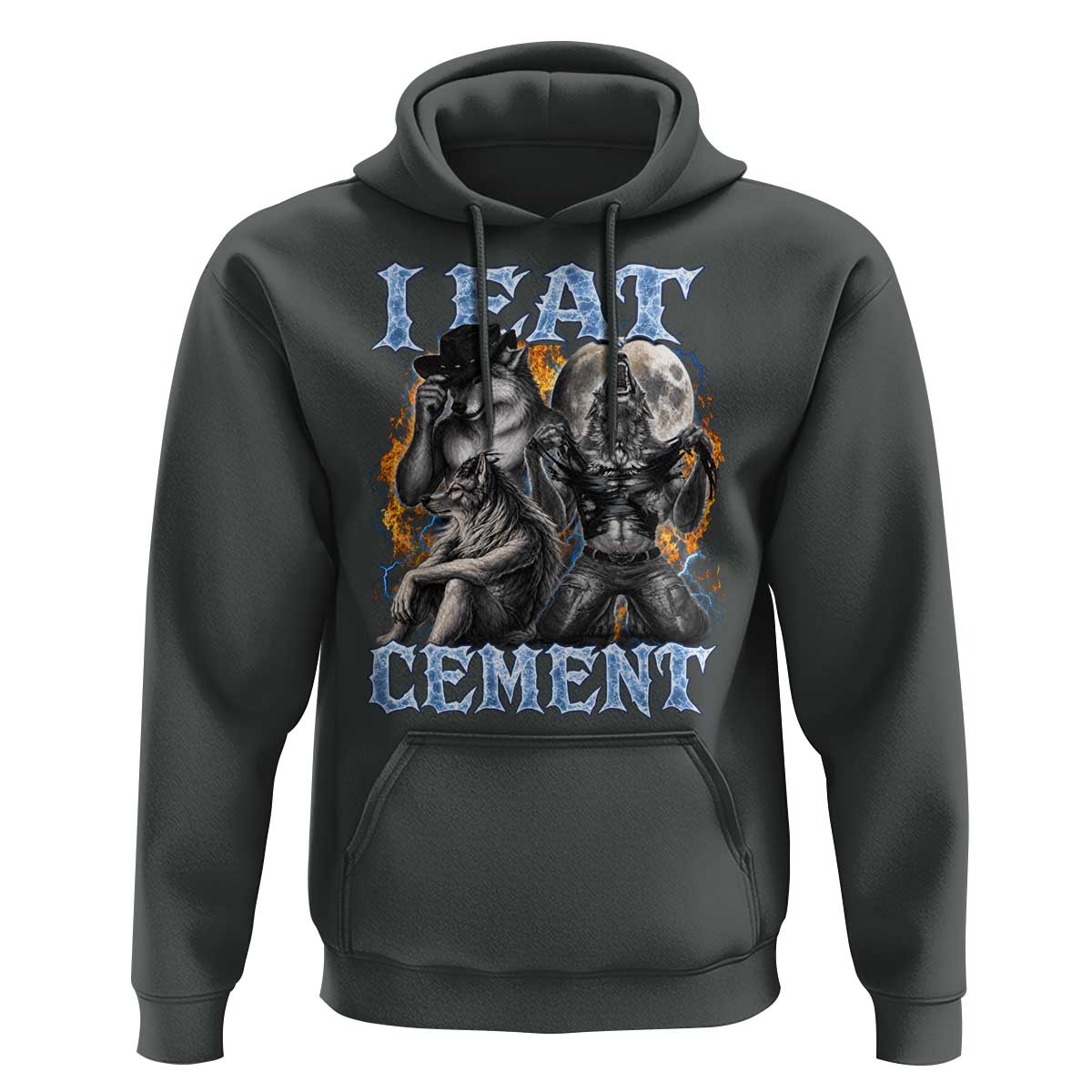 I Eat Cement Funny Alpha Wolf Meme Hoodie Stupid Brainrot Meme Edging Werewolf Boootleg Graphic