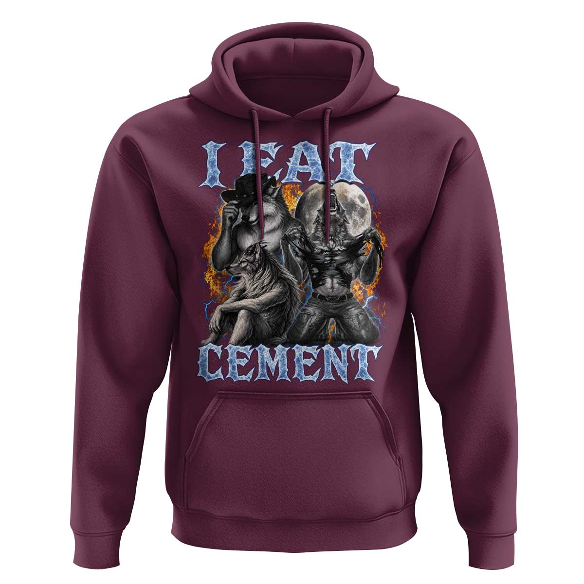 I Eat Cement Funny Alpha Wolf Meme Hoodie Stupid Brainrot Meme Edging Werewolf Boootleg Graphic