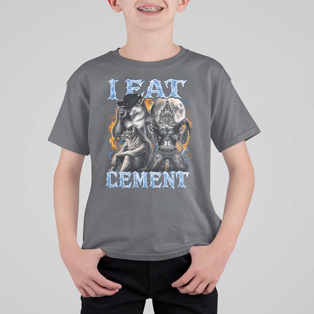 I Eat Cement Funny Alpha Wolf Meme T Shirt For Kid Stupid Brainrot Meme Edging Werewolf Boootleg Graphic