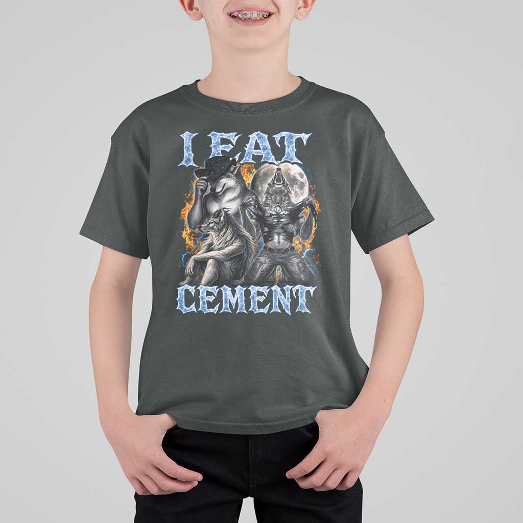 I Eat Cement Funny Alpha Wolf Meme T Shirt For Kid Stupid Brainrot Meme Edging Werewolf Boootleg Graphic