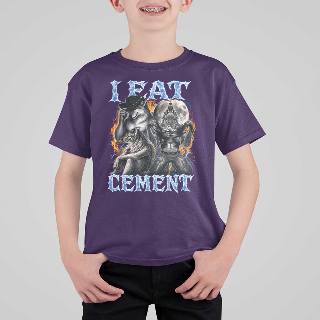 I Eat Cement Funny Alpha Wolf Meme T Shirt For Kid Stupid Brainrot Meme Edging Werewolf Boootleg Graphic