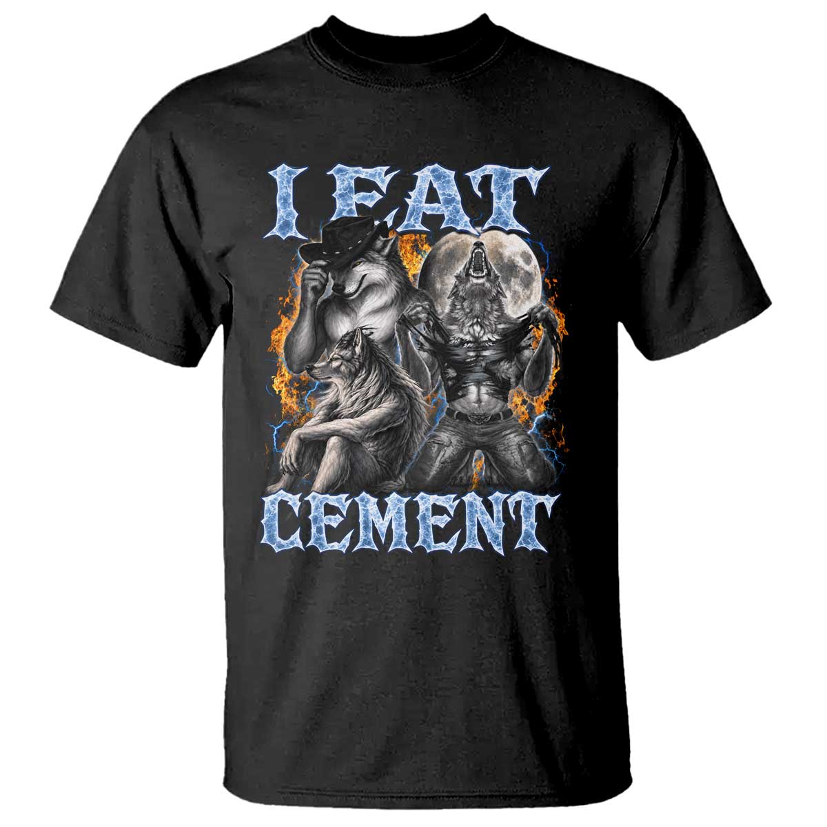 I Eat Cement Funny Alpha Wolf Meme T Shirt Stupid Brainrot Meme Edging Werewolf Boootleg Graphic