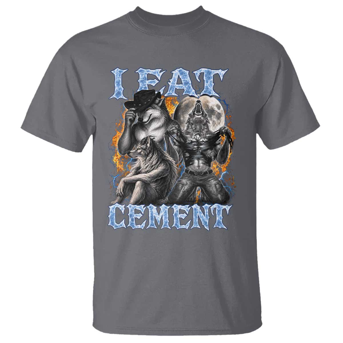 I Eat Cement Funny Alpha Wolf Meme T Shirt Stupid Brainrot Meme Edging Werewolf Boootleg Graphic