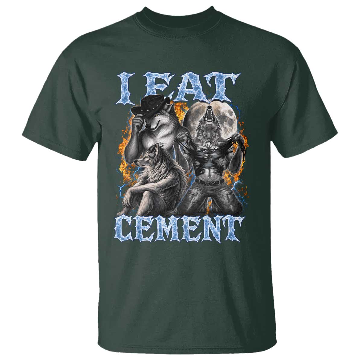 I Eat Cement Funny Alpha Wolf Meme T Shirt Stupid Brainrot Meme Edging Werewolf Boootleg Graphic
