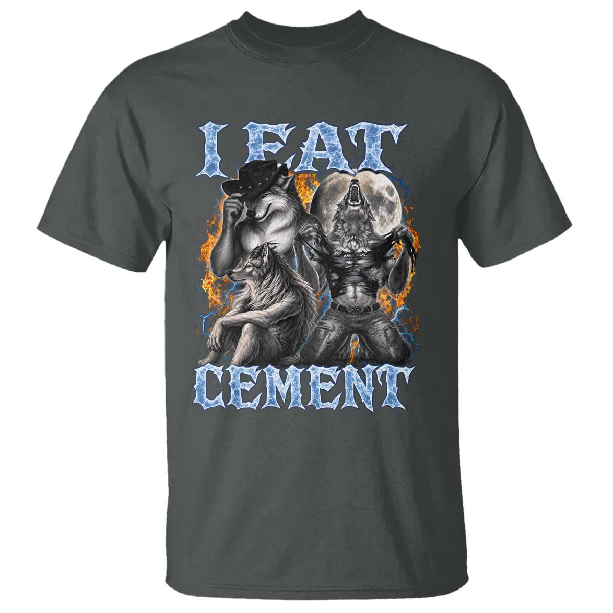 I Eat Cement Funny Alpha Wolf Meme T Shirt Stupid Brainrot Meme Edging Werewolf Boootleg Graphic
