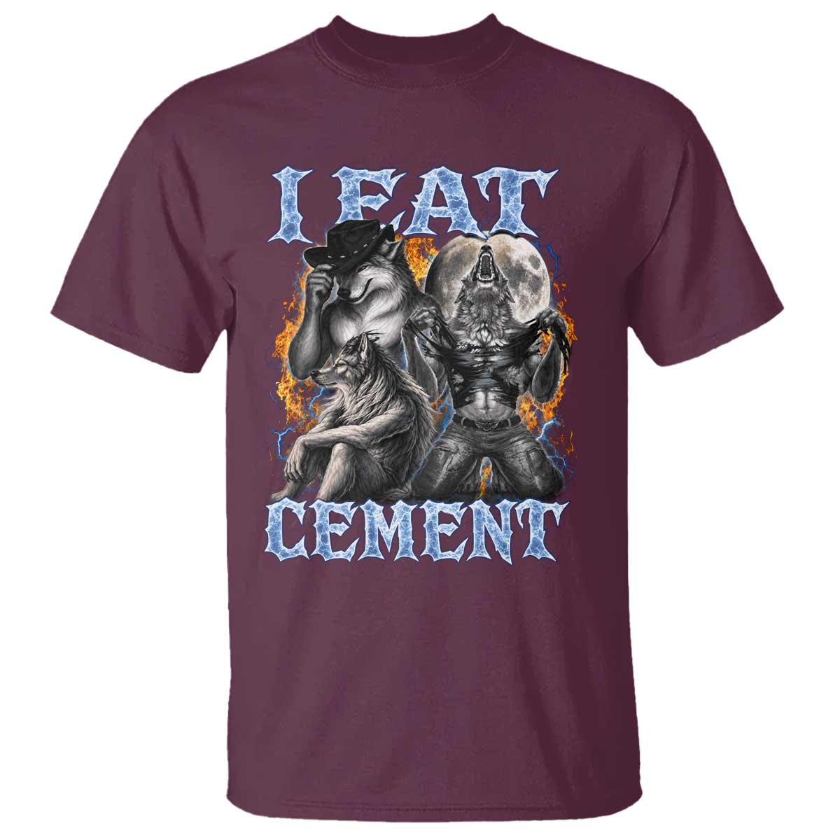 I Eat Cement Funny Alpha Wolf Meme T Shirt Stupid Brainrot Meme Edging Werewolf Boootleg Graphic