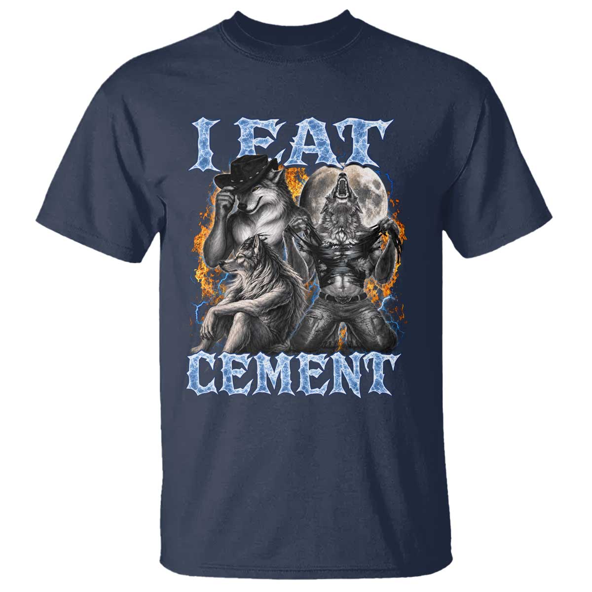 I Eat Cement Funny Alpha Wolf Meme T Shirt Stupid Brainrot Meme Edging Werewolf Boootleg Graphic