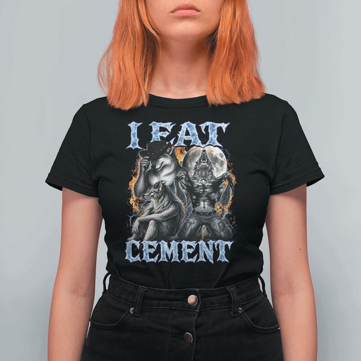 I Eat Cement Funny Alpha Wolf Meme T Shirt For Women Stupid Brainrot Meme Edging Werewolf Boootleg Graphic