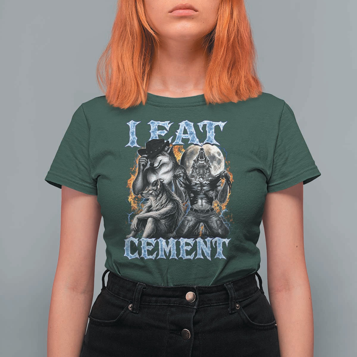 I Eat Cement Funny Alpha Wolf Meme T Shirt For Women Stupid Brainrot Meme Edging Werewolf Boootleg Graphic