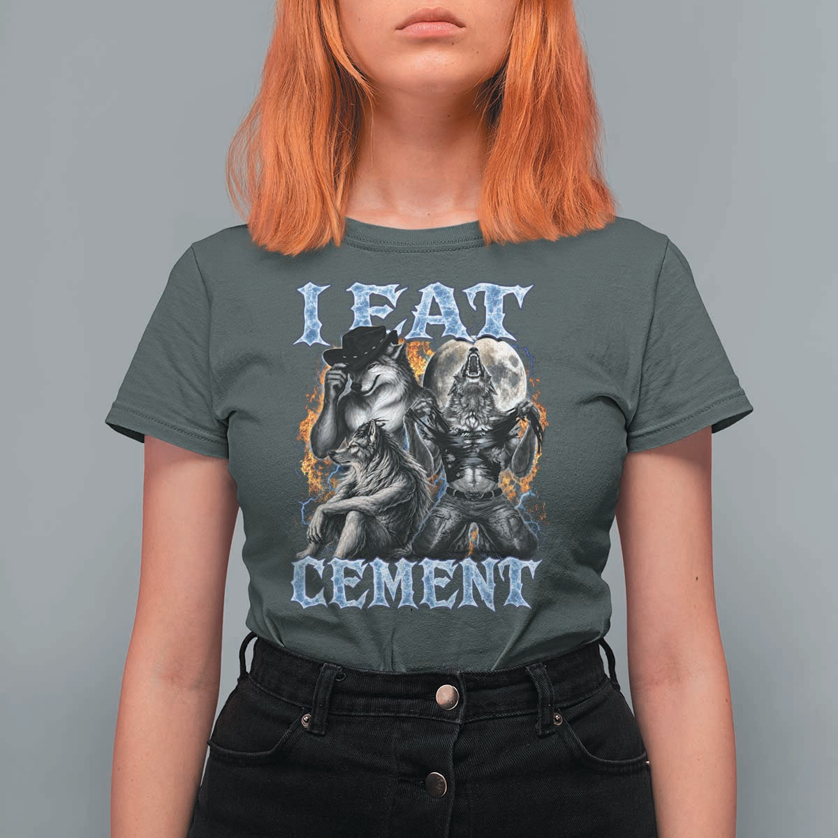 I Eat Cement Funny Alpha Wolf Meme T Shirt For Women Stupid Brainrot Meme Edging Werewolf Boootleg Graphic