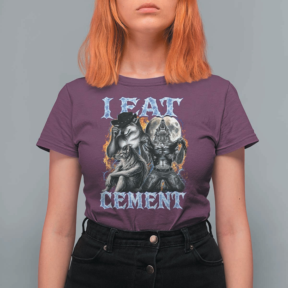 I Eat Cement Funny Alpha Wolf Meme T Shirt For Women Stupid Brainrot Meme Edging Werewolf Boootleg Graphic
