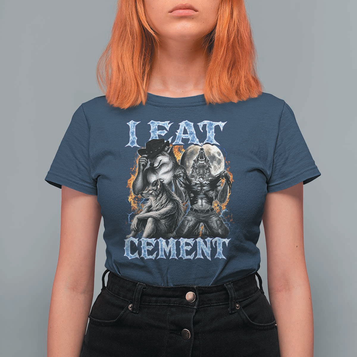 I Eat Cement Funny Alpha Wolf Meme T Shirt For Women Stupid Brainrot Meme Edging Werewolf Boootleg Graphic