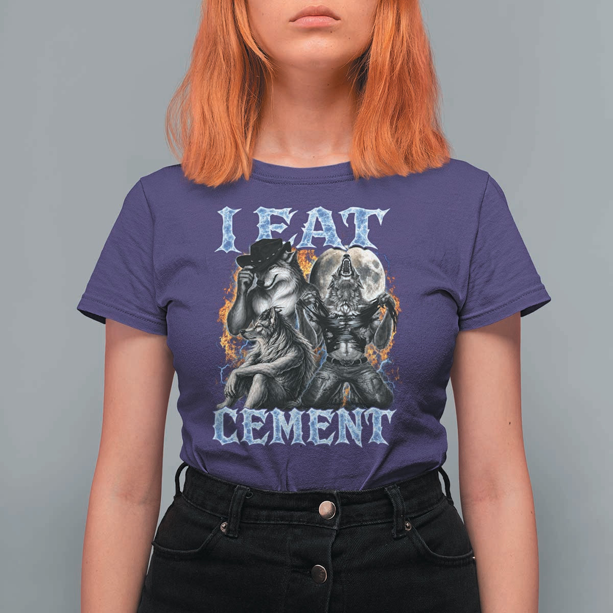 I Eat Cement Funny Alpha Wolf Meme T Shirt For Women Stupid Brainrot Meme Edging Werewolf Boootleg Graphic