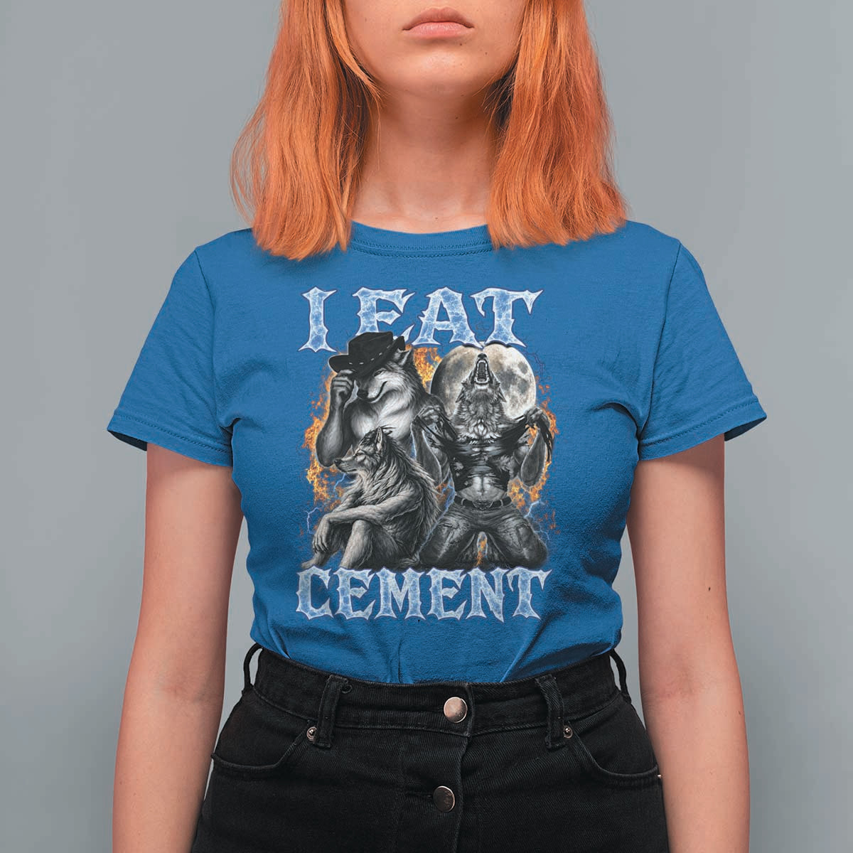 I Eat Cement Funny Alpha Wolf Meme T Shirt For Women Stupid Brainrot Meme Edging Werewolf Boootleg Graphic