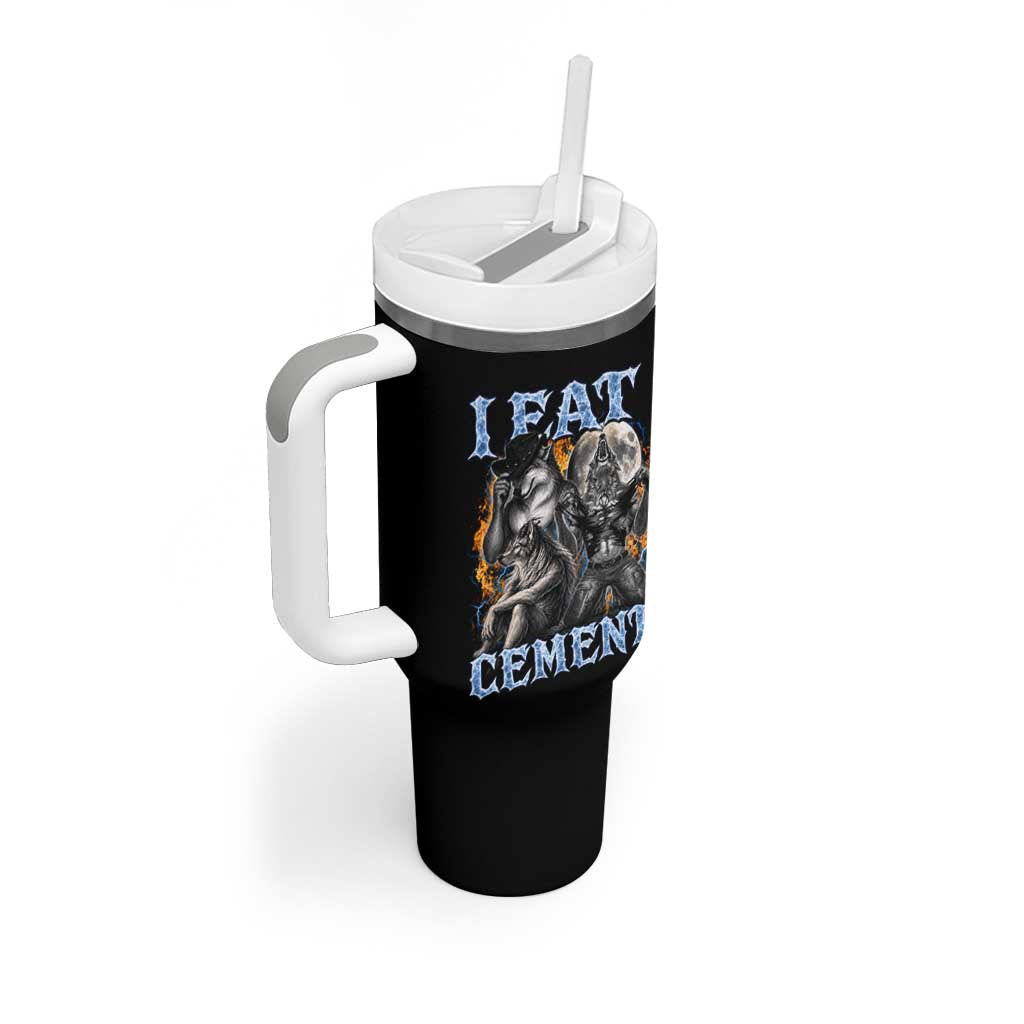 I Eat Cement Funny Alpha Wolf Meme Tumbler With Handle Stupid Brainrot Meme Edging Werewolf Boootleg Graphic