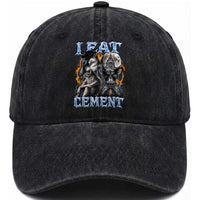I Eat Cement Funny Alpha Wolf Meme Washed Cotton Baseball Cap Stupid Brainrot Meme Edging Werewolf Boootleg Graphic