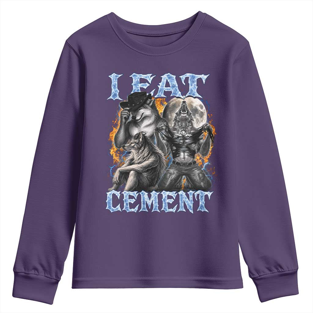 I Eat Cement Funny Alpha Wolf Meme Youth Sweatshirt Stupid Brainrot Meme Edging Werewolf Boootleg Graphic
