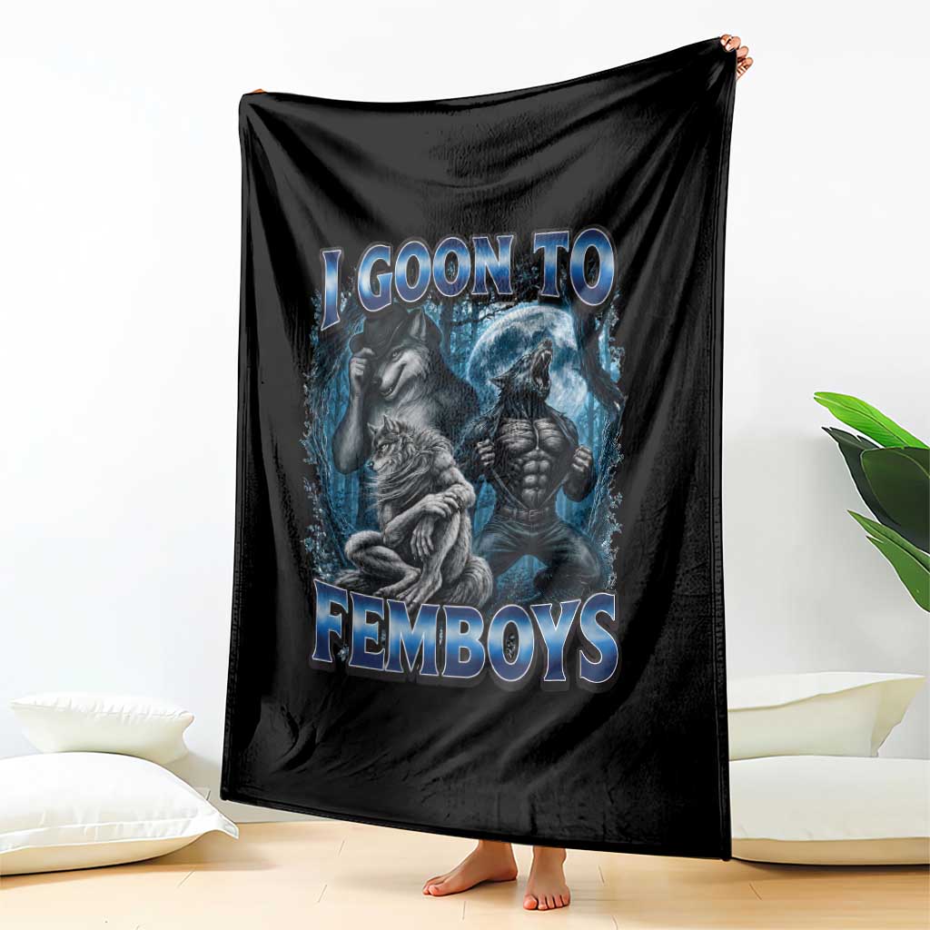 I Goon to Femboys Funny Edging Alpha Wolf Throw Blanket Stupid Brainrot Meme