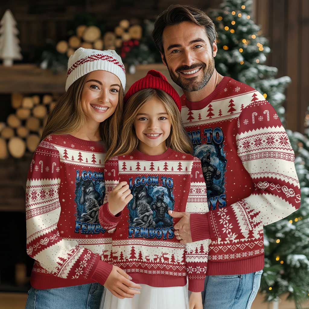 I Goon to Femboys Funny Edging Alpha Wolf Ugly Christmas Sweater Stupid Brainrot Meme