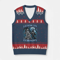 I Goon to Femboys Funny Edging Alpha Wolf V-Neck Knit Sweater Vest Stupid Brainrot Meme