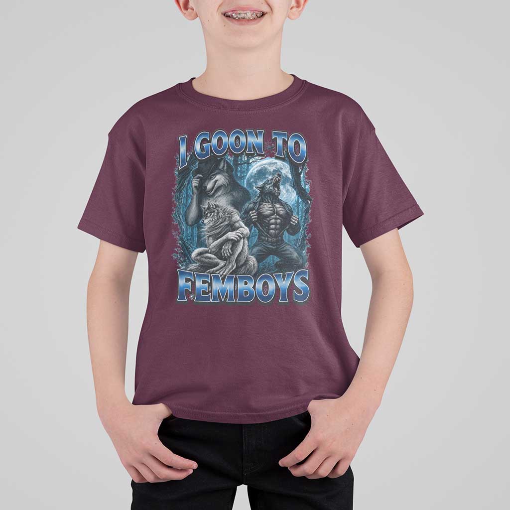 I Goon to Femboys Funny Edging Alpha Wolf T Shirt For Kid Stupid Brainrot Meme