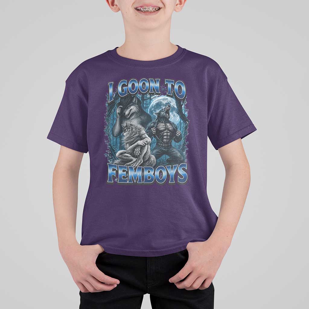 I Goon to Femboys Funny Edging Alpha Wolf T Shirt For Kid Stupid Brainrot Meme