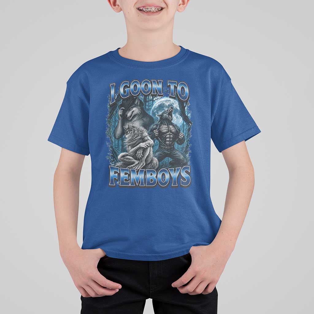 I Goon to Femboys Funny Edging Alpha Wolf T Shirt For Kid Stupid Brainrot Meme