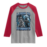 I Goon to Femboys Funny Edging Alpha Wolf Raglan Shirt Stupid Brainrot Meme