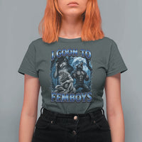 I Goon to Femboys Funny Edging Alpha Wolf T Shirt For Women Stupid Brainrot Meme