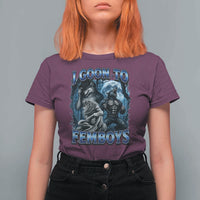 I Goon to Femboys Funny Edging Alpha Wolf T Shirt For Women Stupid Brainrot Meme