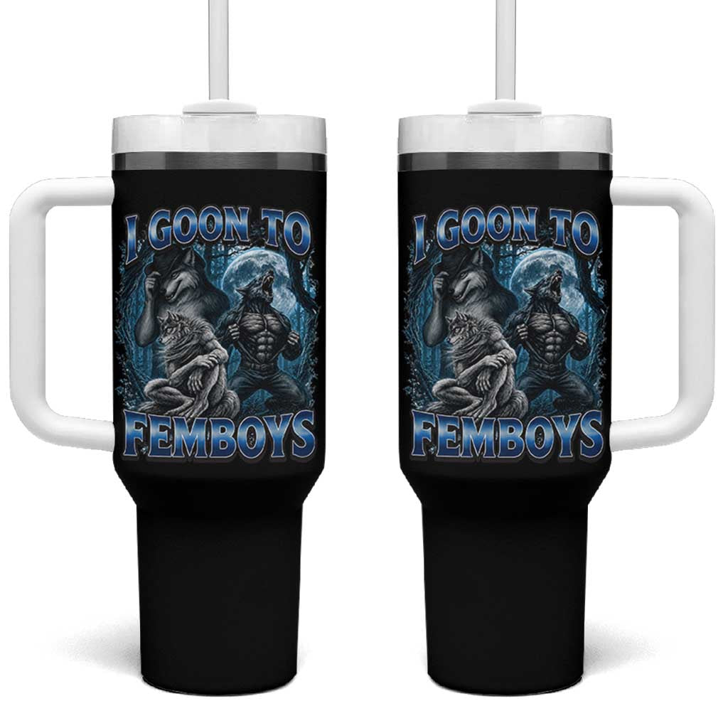 I Goon to Femboys Funny Edging Alpha Wolf Tumbler With Handle Stupid Brainrot Meme