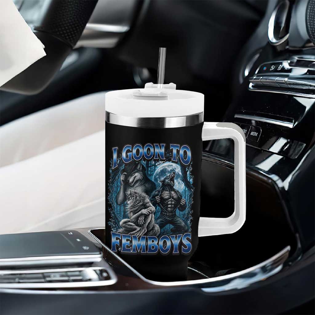 I Goon to Femboys Funny Edging Alpha Wolf Tumbler With Handle Stupid Brainrot Meme