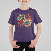 Funny Halloween T Shirt For Kid I Love Bad Guys Scary Murderer Horror Skeleton Pumpkin Heart Rose - Wonder Print Shop