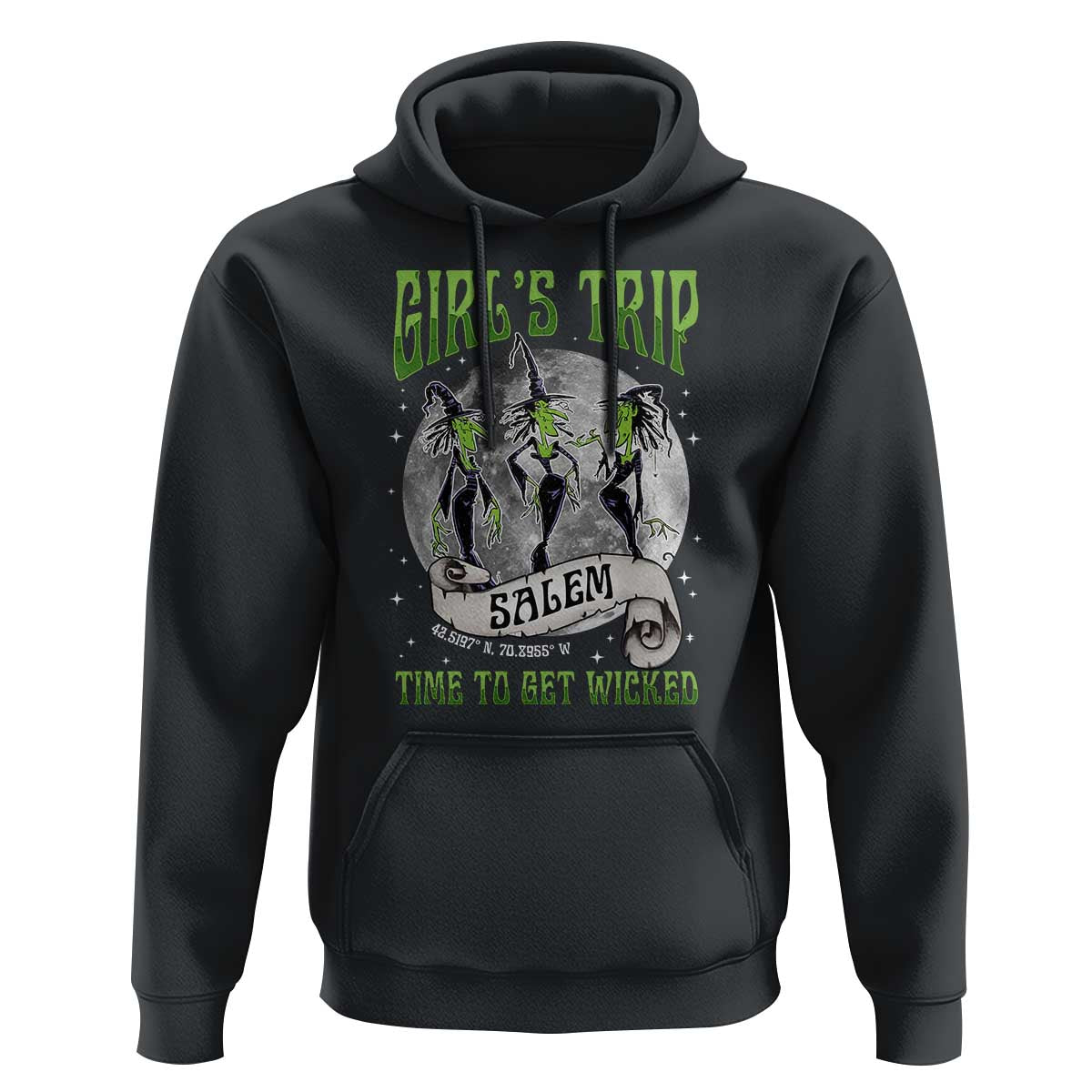 Halloween Witches Hoodie Girl's Trip Salem Time To Get Wicked Moon - Wonder Print Shop