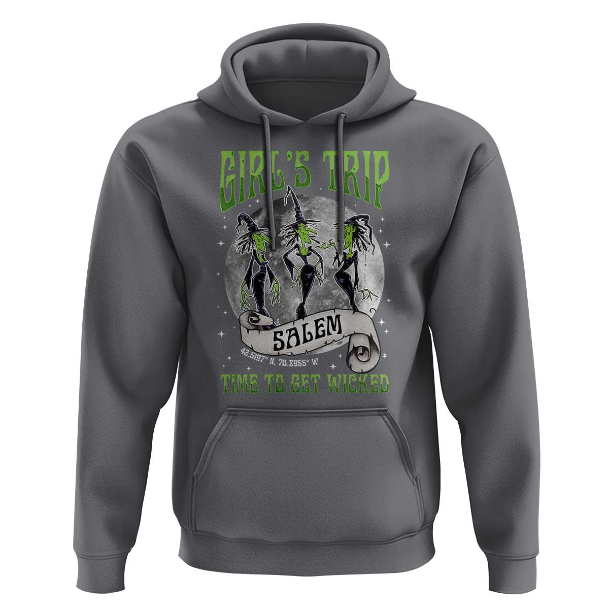 Halloween Witches Hoodie Girl's Trip Salem Time To Get Wicked Moon - Wonder Print Shop