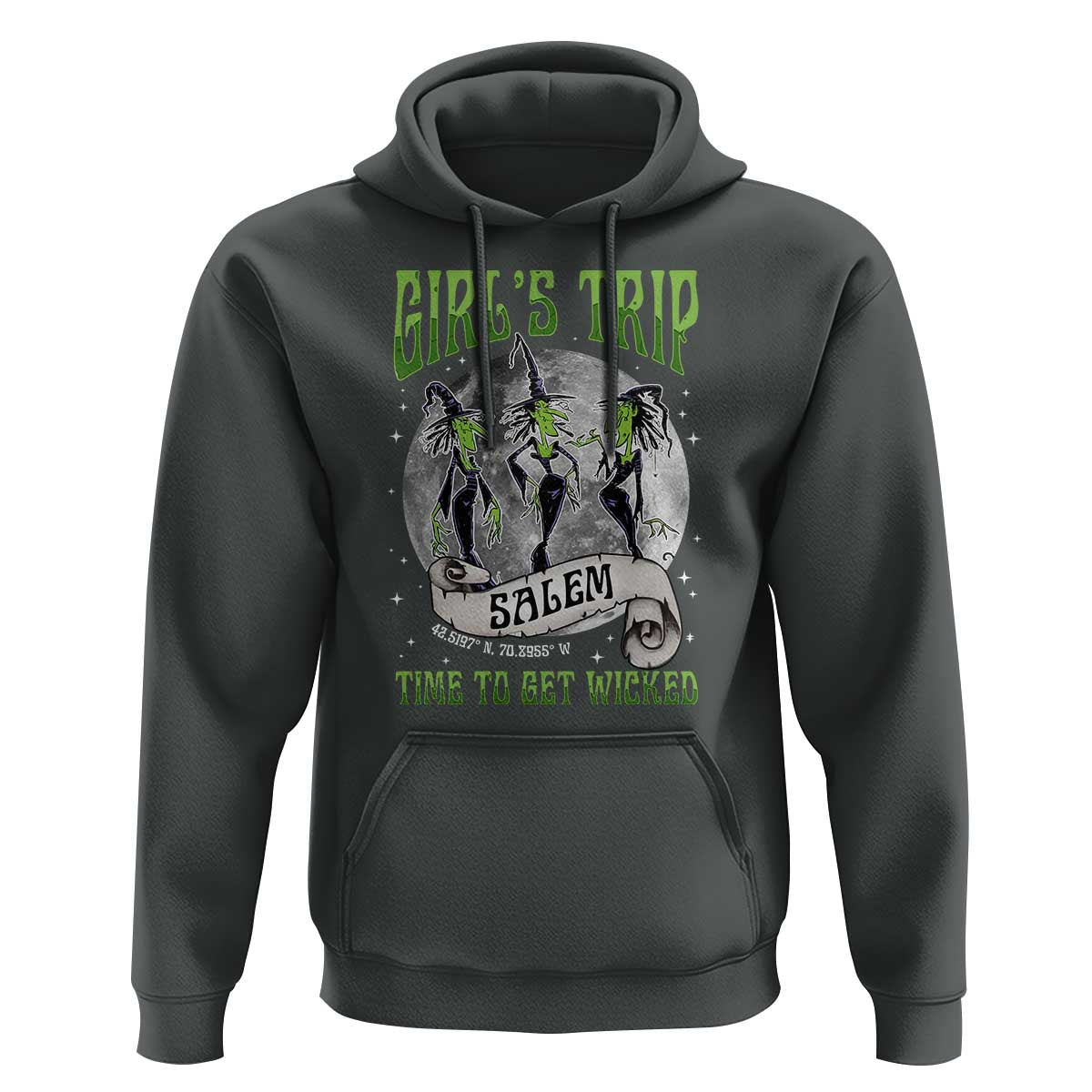 Halloween Witches Hoodie Girl's Trip Salem Time To Get Wicked Moon - Wonder Print Shop