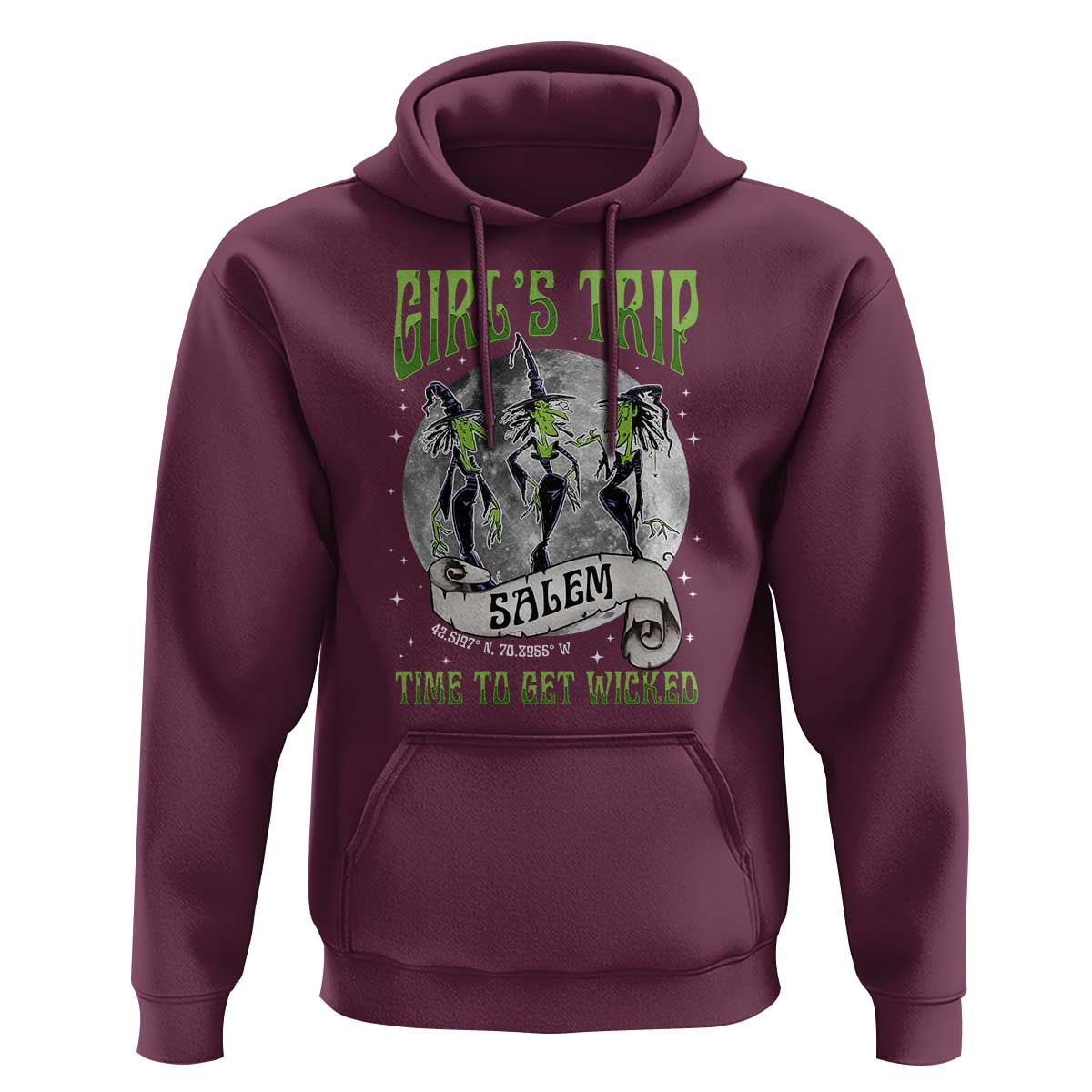 Halloween Witches Hoodie Girl's Trip Salem Time To Get Wicked Moon - Wonder Print Shop