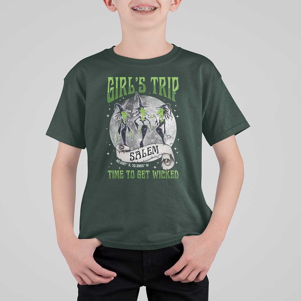Halloween Witches T Shirt For Kid Girl's Trip Salem Time To Get Wicked Moon - Wonder Print Shop
