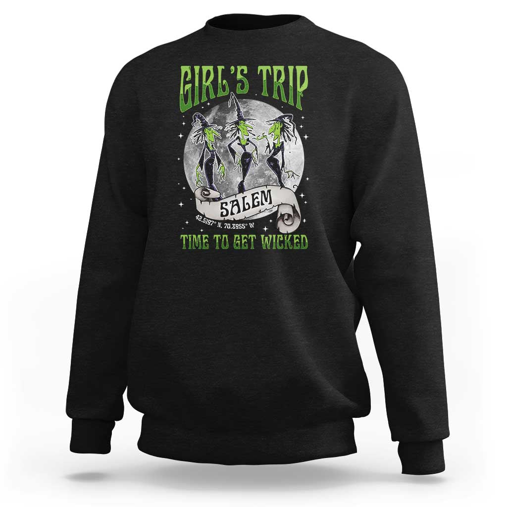 Halloween Witches Sweatshirt Girl's Trip Salem Time To Get Wicked Moon - Wonder Print Shop