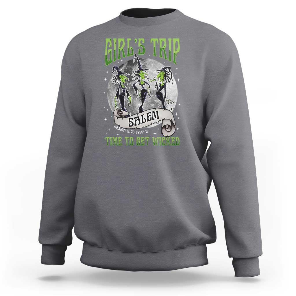 Halloween Witches Sweatshirt Girl's Trip Salem Time To Get Wicked Moon - Wonder Print Shop