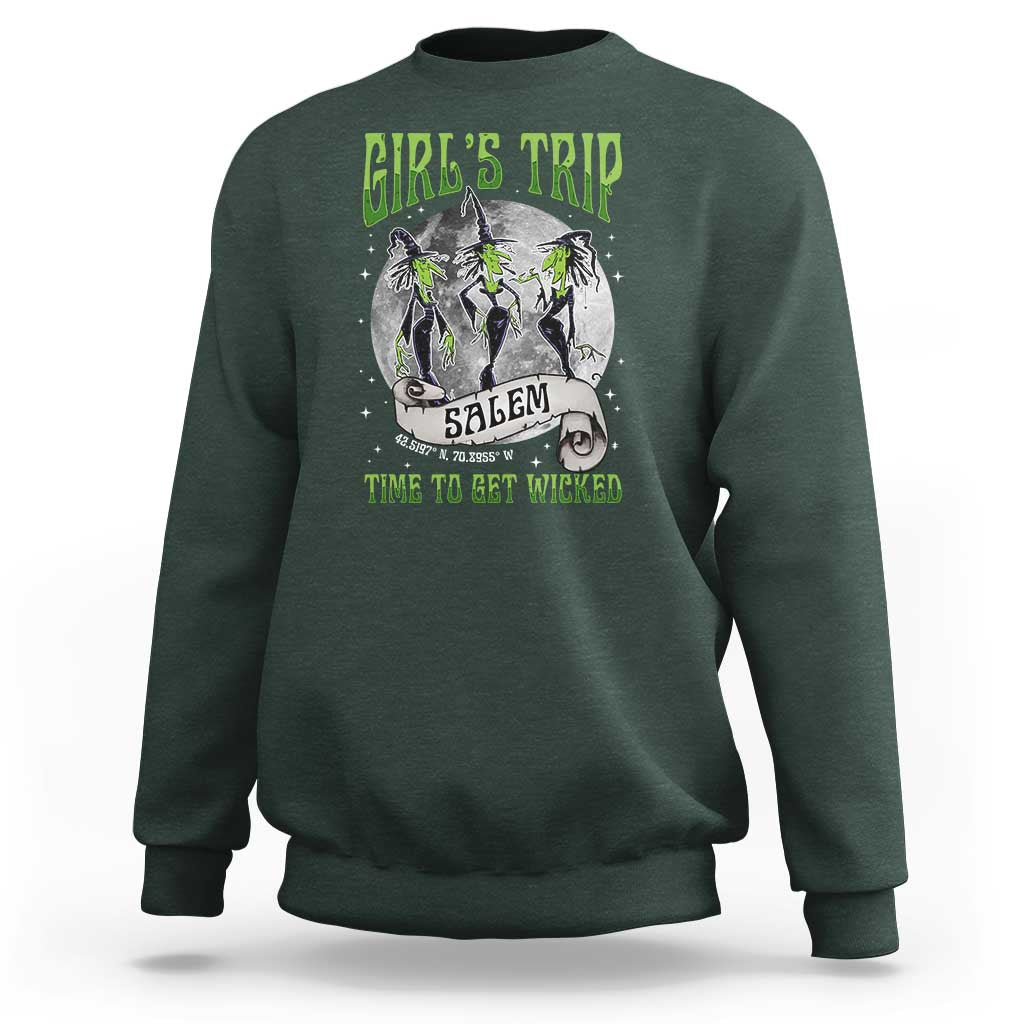 Halloween Witches Sweatshirt Girl's Trip Salem Time To Get Wicked Moon - Wonder Print Shop