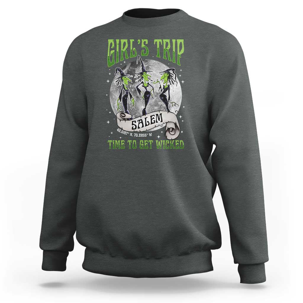 Halloween Witches Sweatshirt Girl's Trip Salem Time To Get Wicked Moon - Wonder Print Shop