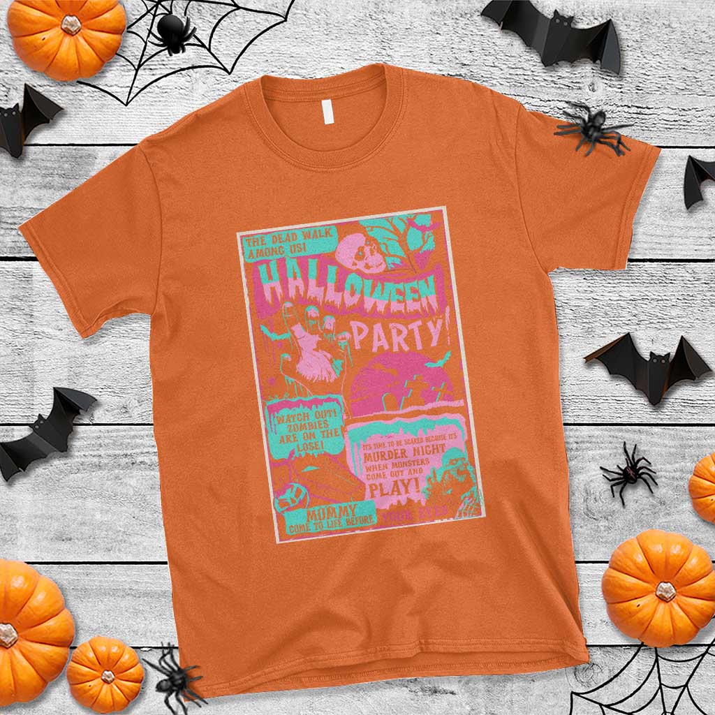 Halloween Party Poster T Shirt Terror Old Time Halloween Horror Movies Characters Skull Mummy Grave - Wonder Print Shop