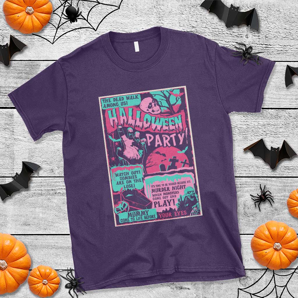 Halloween Party Poster T Shirt Terror Old Time Halloween Horror Movies Characters Skull Mummy Grave - Wonder Print Shop