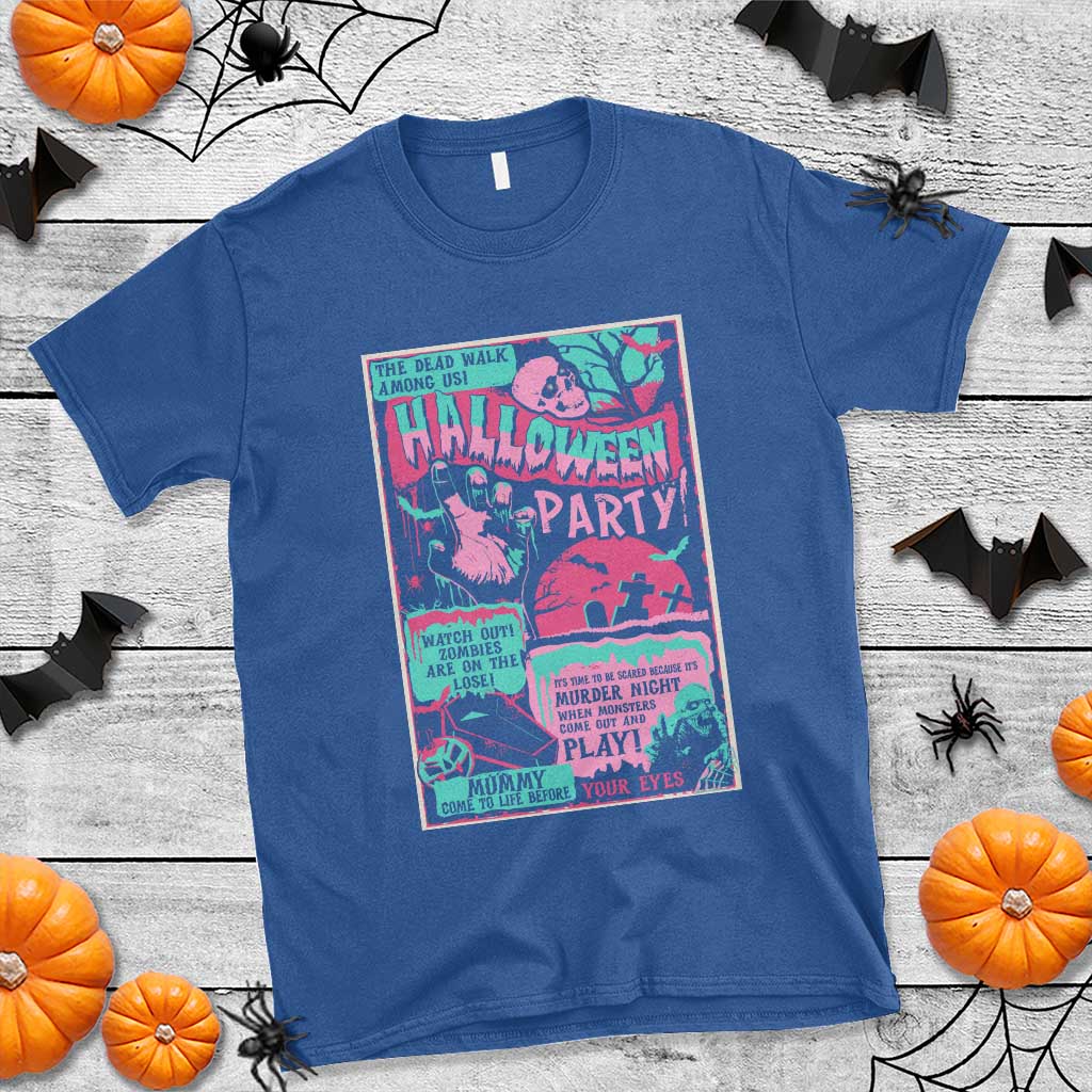 Halloween Party Poster T Shirt Terror Old Time Halloween Horror Movies Characters Skull Mummy Grave - Wonder Print Shop